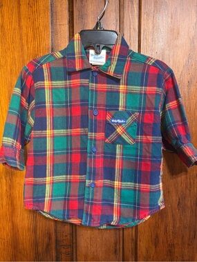 Vintage 90s Baby B’Gosh Plaid Button Down Flannel Shirt Size 12 Months